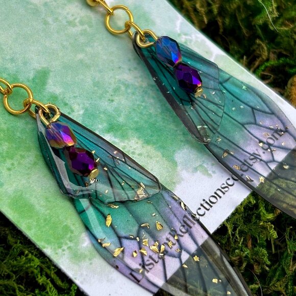 Blue & Purple Butterfly Wing Dangle Earrings - Picture 3 of 3